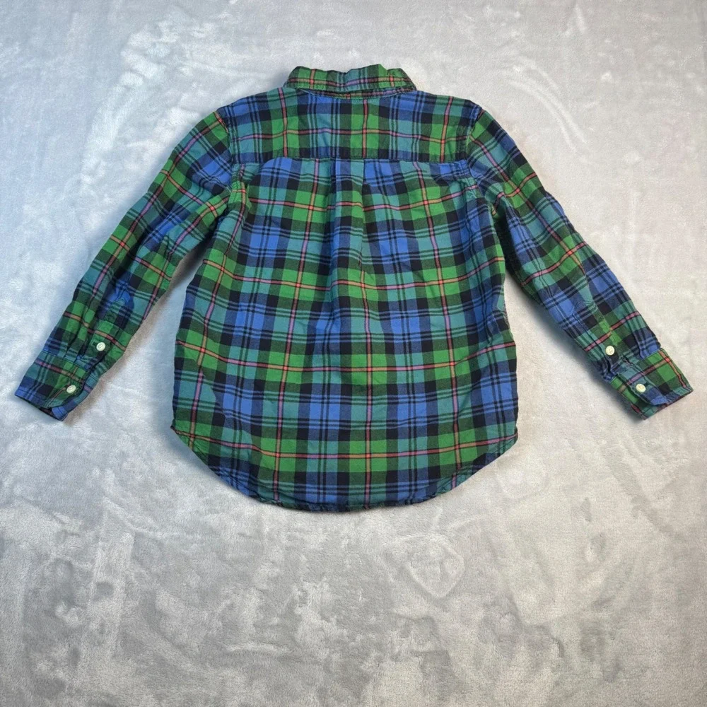 Ralph Lauren Button Down Shirt Boys Size Small Blue & Green‎ Plaid L/S